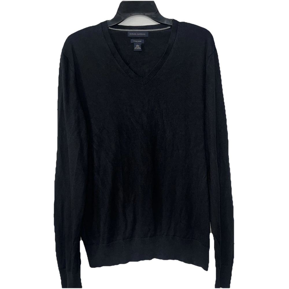 Banana Republic‎ Men Luxury Blend Silk Cotton Cashmere V-Neck Navy Sweater Large